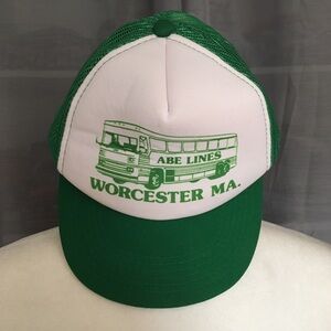 NEW! Vintage Trucker’s Cap 'Abe Lines Worcester MA' Adjustable Back Green White